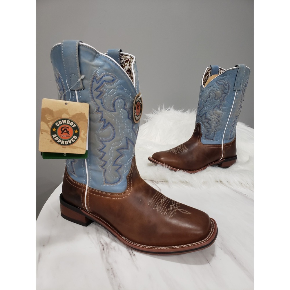 NEW SIZE 11 LAREDO Darla Square Toe Honey Pull On Western Boots Denim Cowgirl